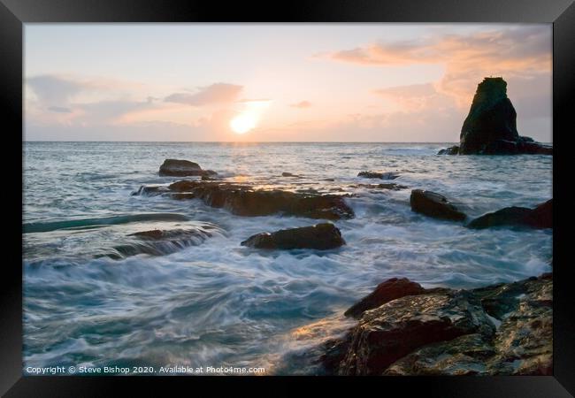 Bumble rock sunrise - Lizard coast Cornwall Framed Print by Steve Bishop