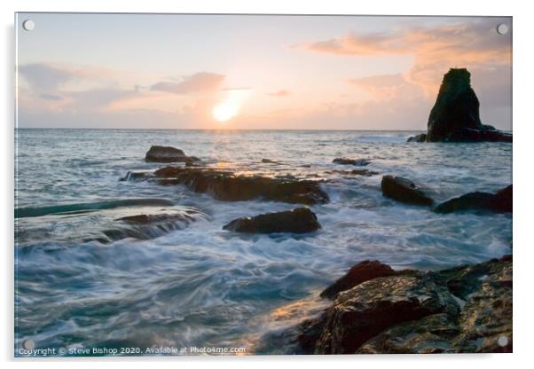 Bumble rock sunrise - Lizard coast Cornwall Acrylic by Steve Bishop