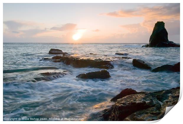 Bumble rock sunrise - Lizard coast Cornwall Print by Steve Bishop