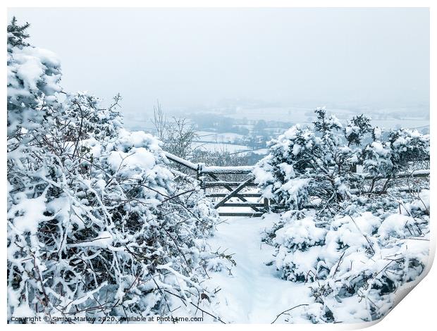 White winter in South Shropshire Print by Simon Marlow