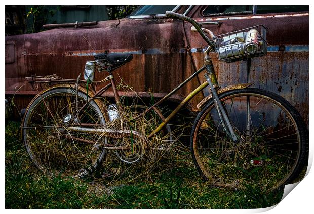 Old Bike with Coke Cans Print by Darryl Brooks