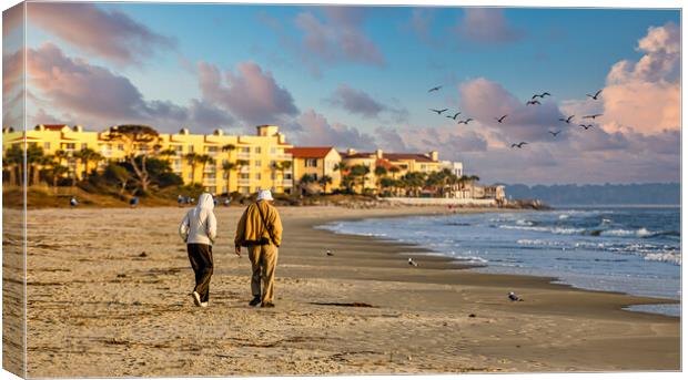Old Couple Walking up Empty  Beach Canvas Print by Darryl Brooks
