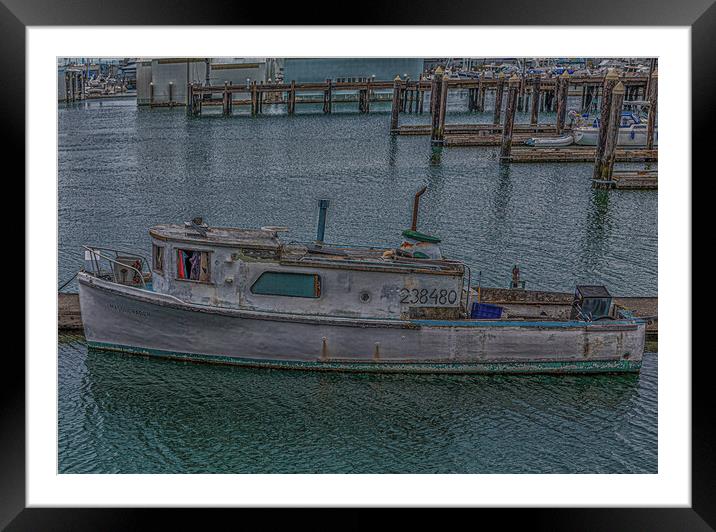 Old Fishing Boat Tied to Pier Framed Mounted Print by Darryl Brooks