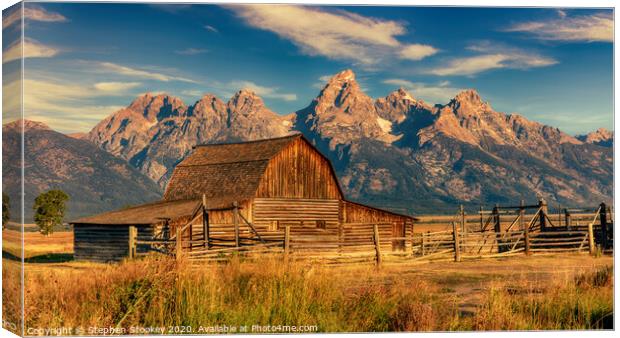 Radiant Beauty -- Tetons and Moulton Barn Canvas Print by Stephen Stookey