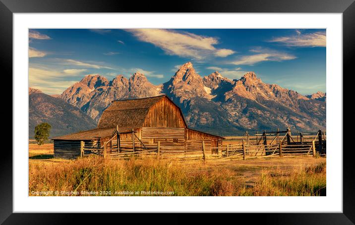 Radiant Beauty -- Tetons and Moulton Barn Framed Mounted Print by Stephen Stookey