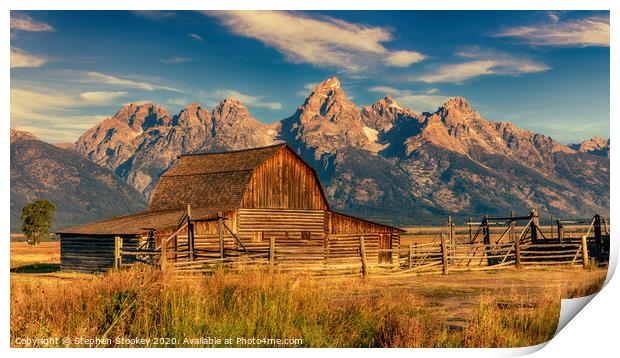 Radiant Beauty -- Tetons and Moulton Barn Print by Stephen Stookey