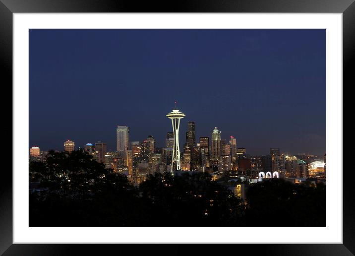 Twilight Skyline of Seattle Washington Framed Mounted Print by Thomas Baker
