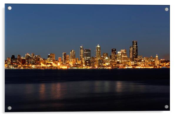Skyline of Seattle Washington during night time  Acrylic by Thomas Baker