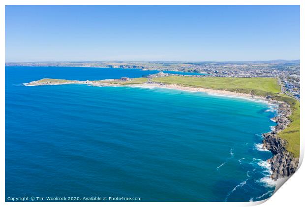 Aerial photograph of Fistral Beach, Newquay, Cornwall, England Print by Tim Woolcock