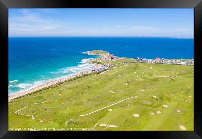 Aerial photograph of Fistral Beach and golf course , Newquay, Cornwall, England Framed Print by Tim Woolcock