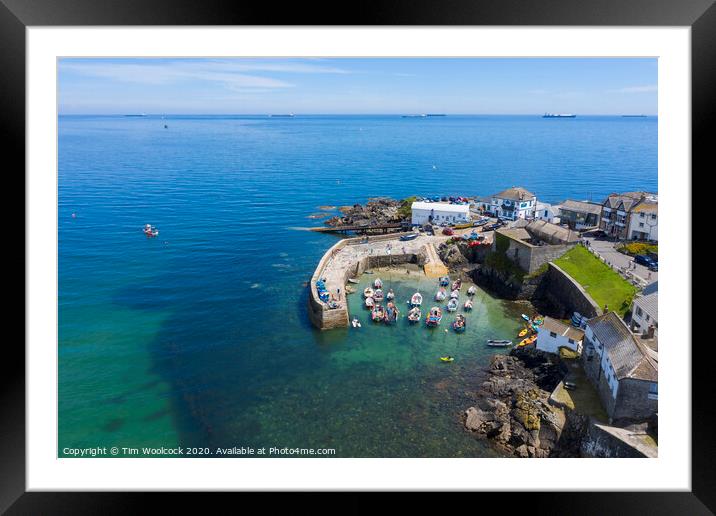 Aerial photograph of Coverack, Lizard, Helston, Cornwall, England  Framed Mounted Print by Tim Woolcock