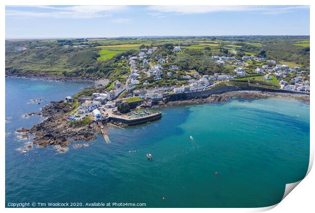 Aerial photograph of Coverack, Lizard, Helston, Cornwall, England  Print by Tim Woolcock