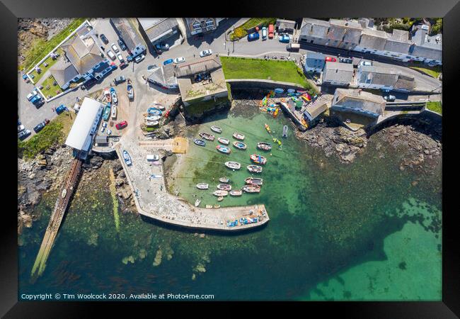 Aerial photograph of Coverack, Lizard, Helston, Cornwall, England  Framed Print by Tim Woolcock