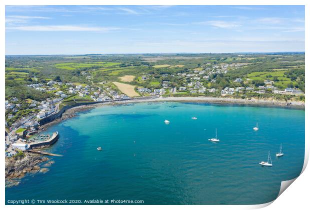 Aerial photograph of Coverack, Lizard, Helston, Cornwall, England  Print by Tim Woolcock