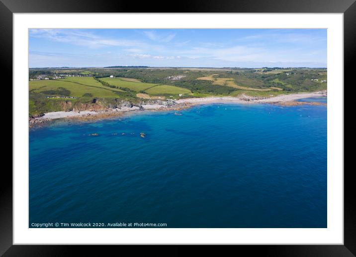 Aerial photograph of Kennack Sands, nr Lizard, Cornwall, England Framed Mounted Print by Tim Woolcock