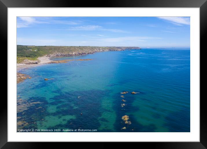 Aerial photograph of Kennack Sands, nr Lizard, Cornwall, England Framed Mounted Print by Tim Woolcock