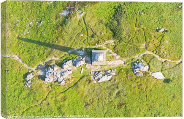 Aerial photograph of Carn Brea Monument, Redruth, Cornwall Canvas Print by Tim Woolcock