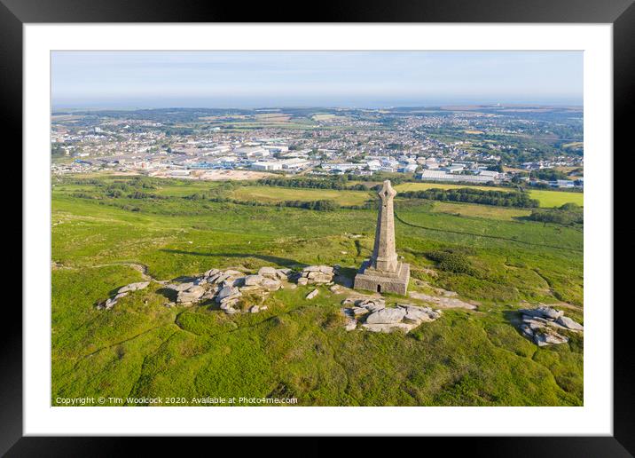 Aerial photograph of Carn Brea Monument, Redruth, Cornwall Framed Mounted Print by Tim Woolcock