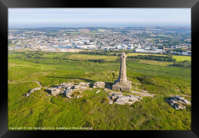Aerial photograph of Carn Brea Monument, Redruth, Cornwall Framed Print by Tim Woolcock