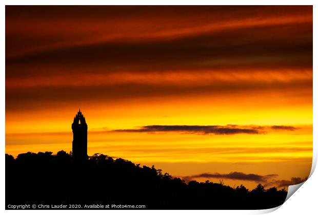 Majestic Sunset at Wallace Monument Print by Chris Lauder