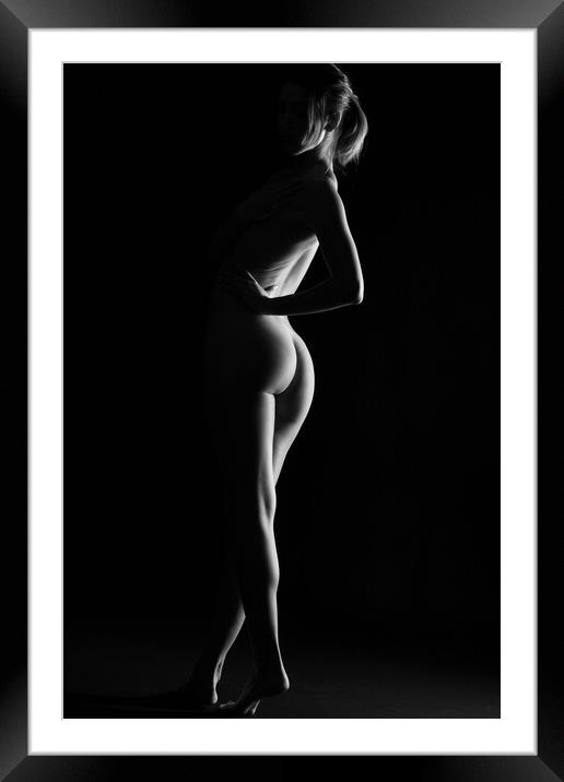 nude woman's back standing naked silhouette Framed Mounted Print by Alessandro Della Torre
