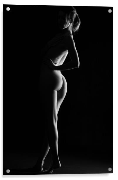nude woman's back standing naked silhouette Acrylic by Alessandro Della Torre