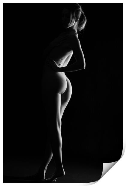 nude woman's back standing naked silhouette Print by Alessandro Della Torre