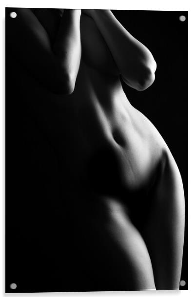 black and white bodyscape of nude girl Acrylic by Alessandro Della Torre