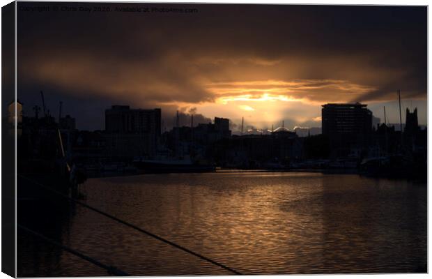 Sunset over Plymouth Canvas Print by Chris Day