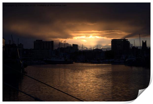 Sunset over Plymouth Print by Chris Day