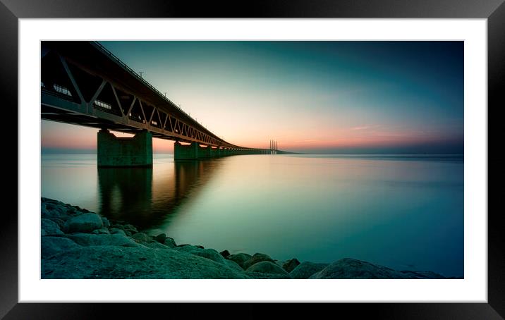 Oresunds Bridge at Sundown Panorama Framed Mounted Print by Antony McAulay