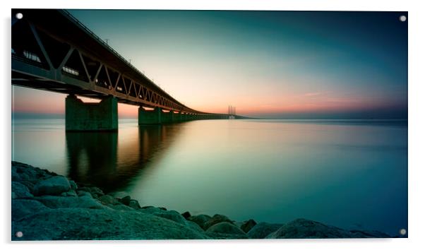 Oresunds Bridge at Sundown Panorama Acrylic by Antony McAulay