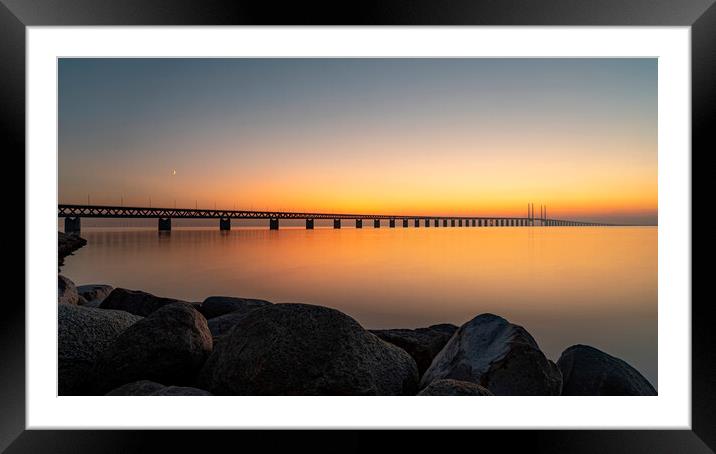 Oresunds Bridge at Sundown Framed Mounted Print by Antony McAulay