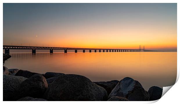 Oresunds Bridge at Sundown Print by Antony McAulay