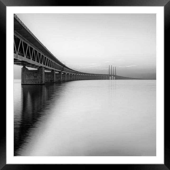 Oresunds Bridge at Sunset in Black and White Framed Mounted Print by Antony McAulay