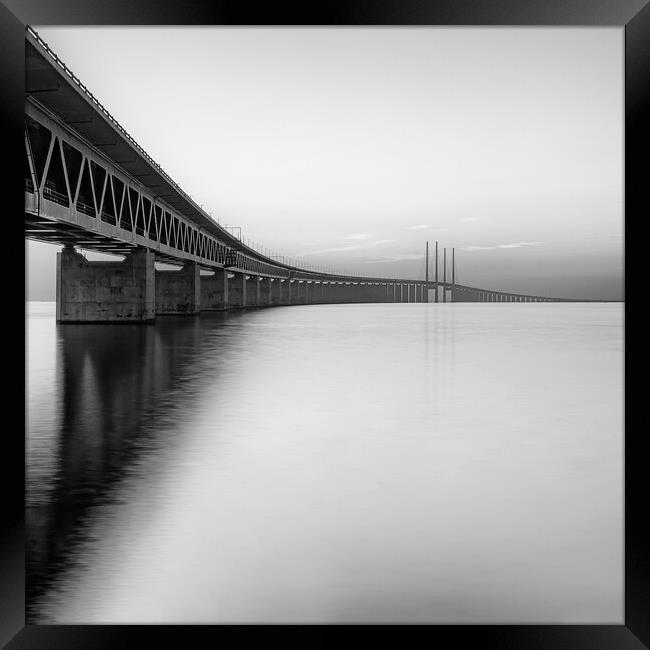 Oresunds Bridge at Sunset in Black and White Framed Print by Antony McAulay