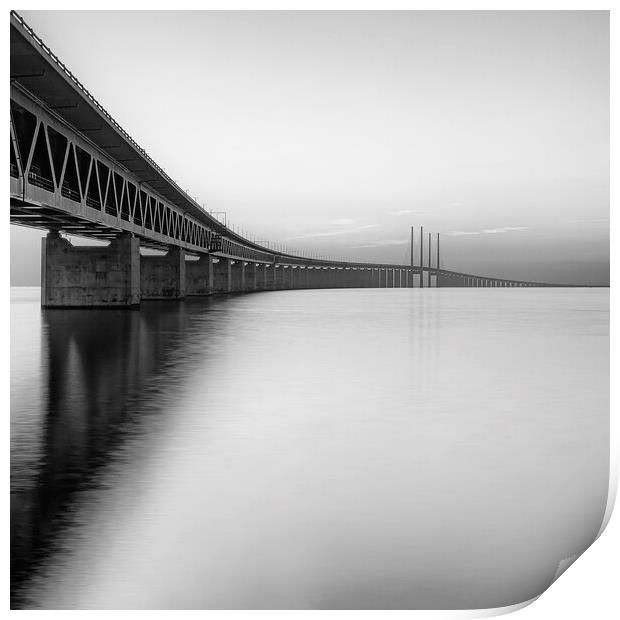 Oresunds Bridge at Sunset in Black and White Print by Antony McAulay