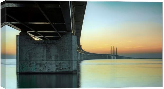 Oresunds Bridge at Sunset From Underneath Canvas Print by Antony McAulay