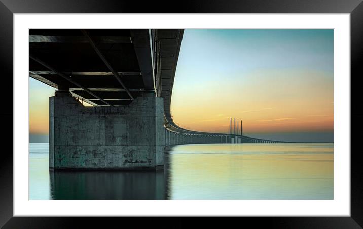 Oresunds Bridge at Sunset From Underneath Framed Mounted Print by Antony McAulay