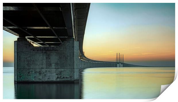 Oresunds Bridge at Sunset From Underneath Print by Antony McAulay
