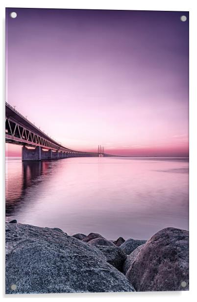 Oresunds Bridge at Sunset in Purple Acrylic by Antony McAulay