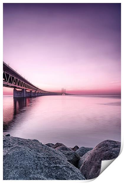 Oresunds Bridge at Sunset in Purple Print by Antony McAulay