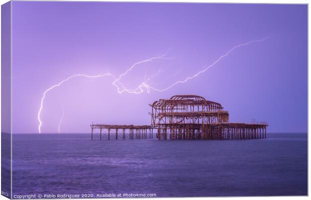 Brighton West Pier Lightning Canvas Print by Pablo Rodriguez