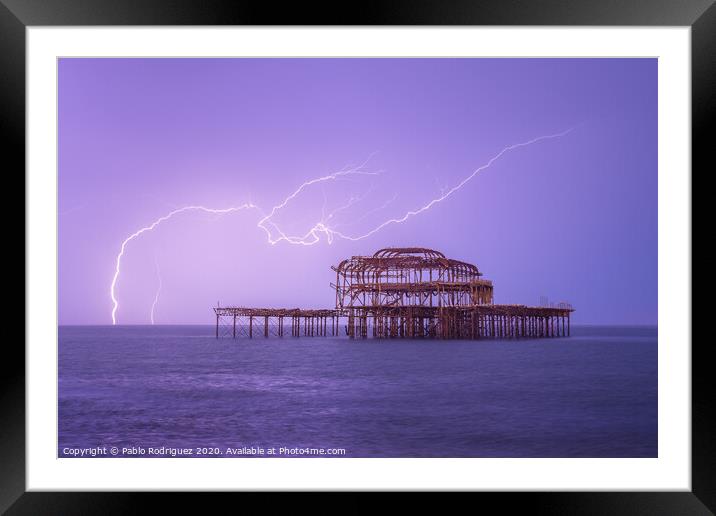 Brighton West Pier Lightning Framed Mounted Print by Pablo Rodriguez