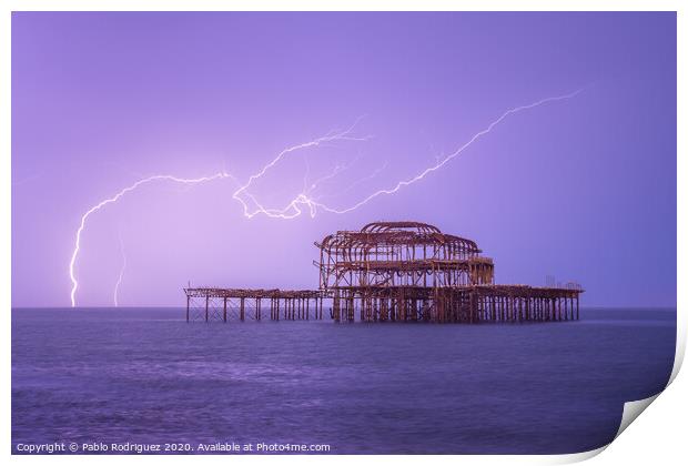 Brighton West Pier Lightning Print by Pablo Rodriguez