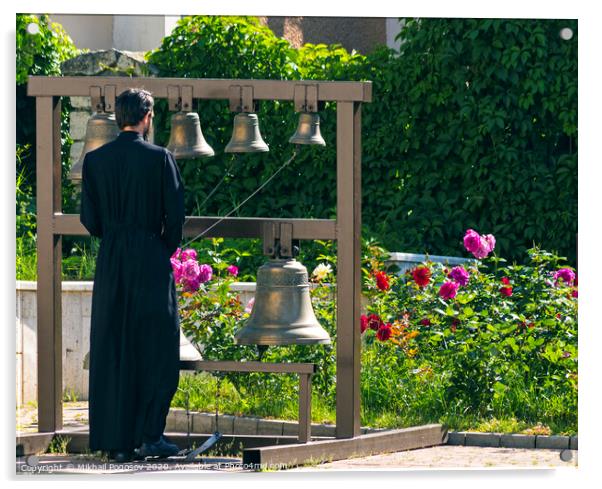 The bell ringer ringing the church bells. Acrylic by Mikhail Pogosov