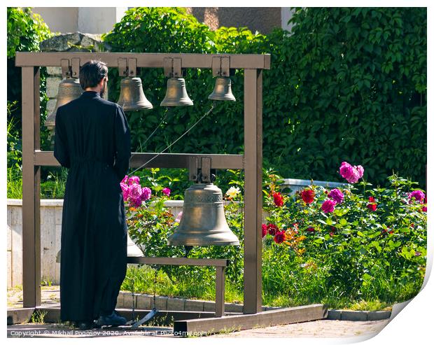 The bell ringer ringing the church bells. Print by Mikhail Pogosov