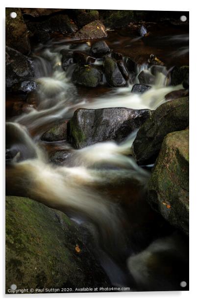 Burbage Brook Cascades Acrylic by Paul Sutton