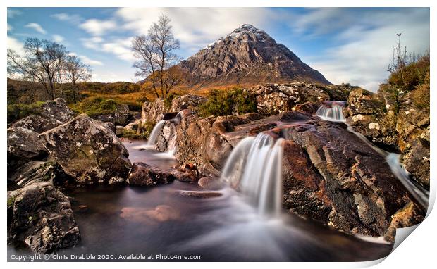 Buachaille Etive Mor and Waterfalls Print by Chris Drabble