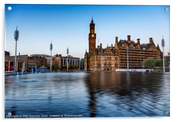 Bradford City Hall and Centenary Square Acrylic by Phill Thornton